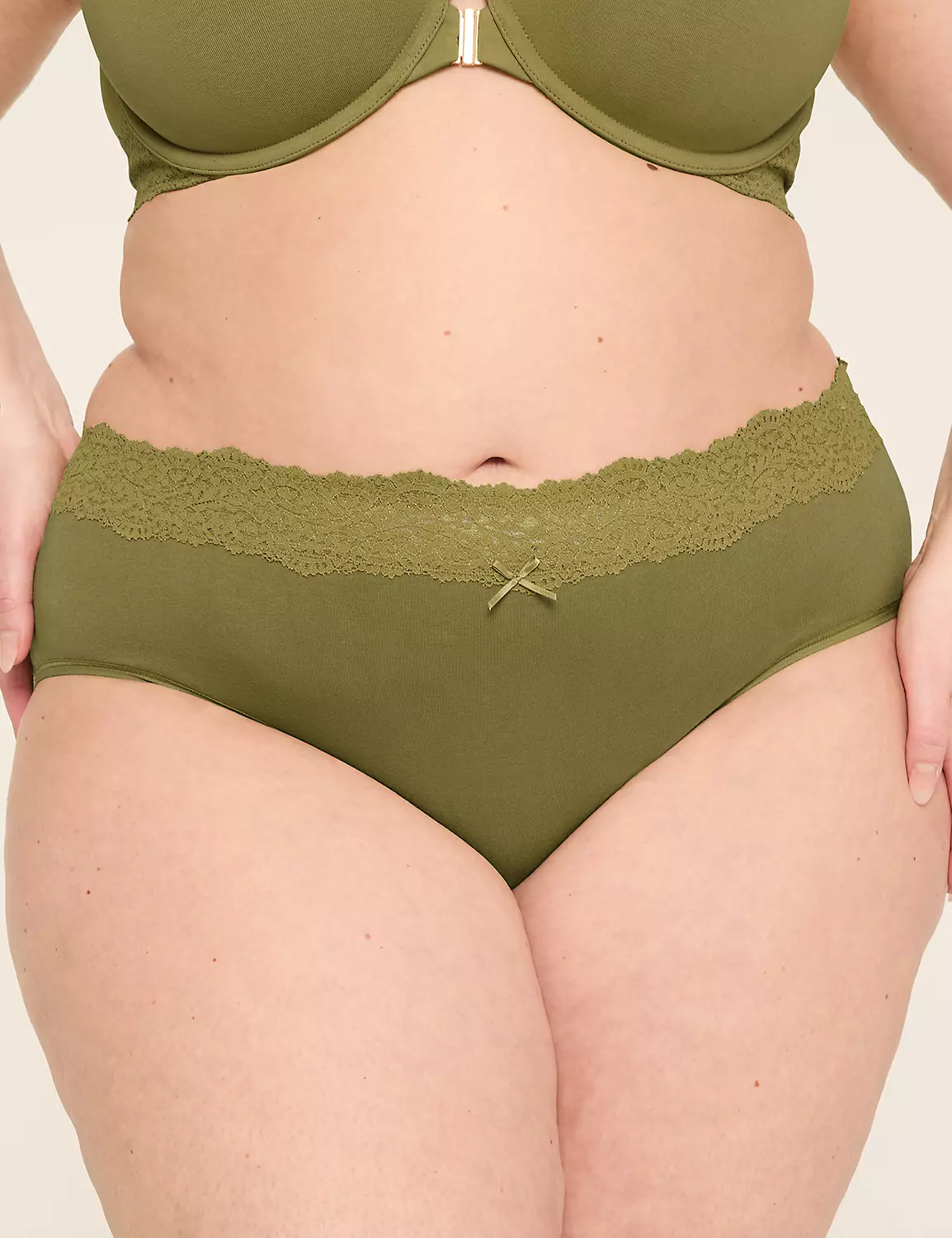 Cotton Hipster Panty With Lace Waist Green Moss 4 Cotton Hipster Panty With Lace Waist Green Moss - Image 2