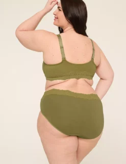 Cotton Hipster Panty With Lace Waist Green Moss