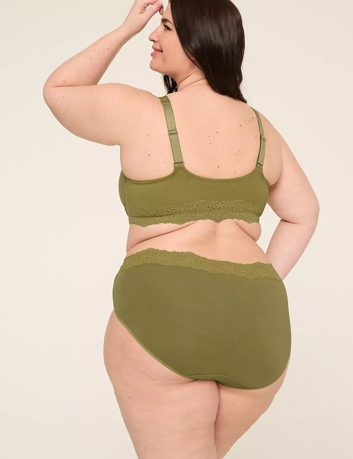 Cotton Hipster Panty With Lace Waist Green Moss 3 Cotton Hipster Panty With Lace Waist Green Moss