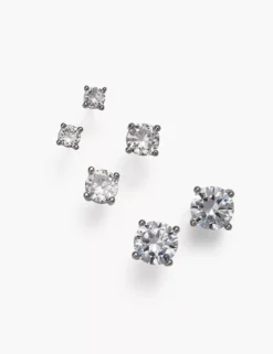 Graduated Stud Earrings 3-Pack Silver