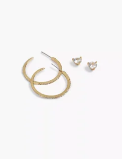 Stud & Hoop Earrings 2-Pack Gold Tone