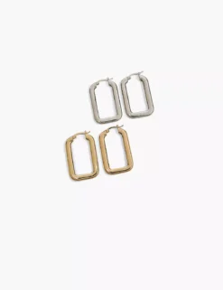 Oversized Rectangle Hoop Earrings 2-Pack Mixed Metal