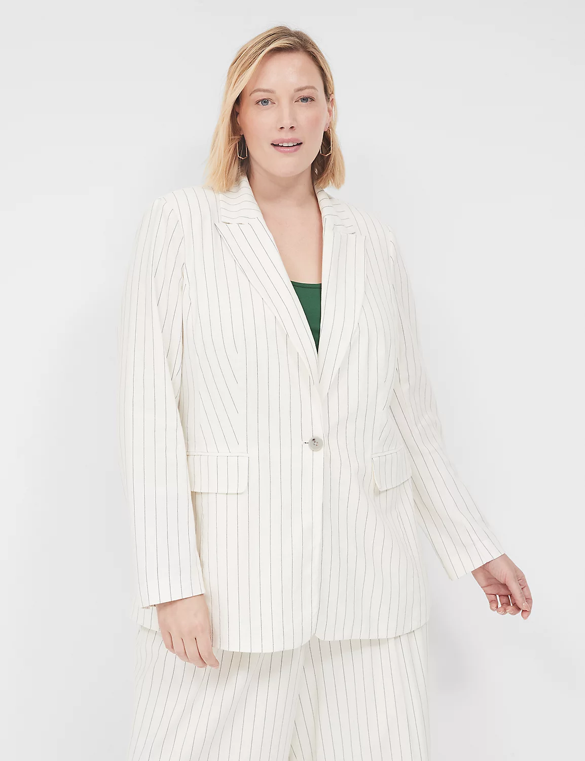 Linen Pinstripe One-Button Blazer Pinstripe 4 Linen Pinstripe One-Button Blazer Pinstripe - Image 2