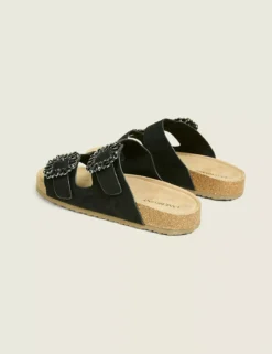 Dream Cloud Faux-Suede Embellished Slip-On Sandal Black