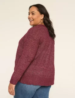 Open-Front Stitch Cardigan Burgundy