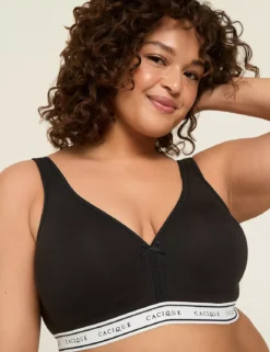 Cotton Lightly Lined No-Wire Bra Black 8 Cotton Lightly Lined No-Wire Bra Black -Lanebryant Shop 409165 0000006395 alt2