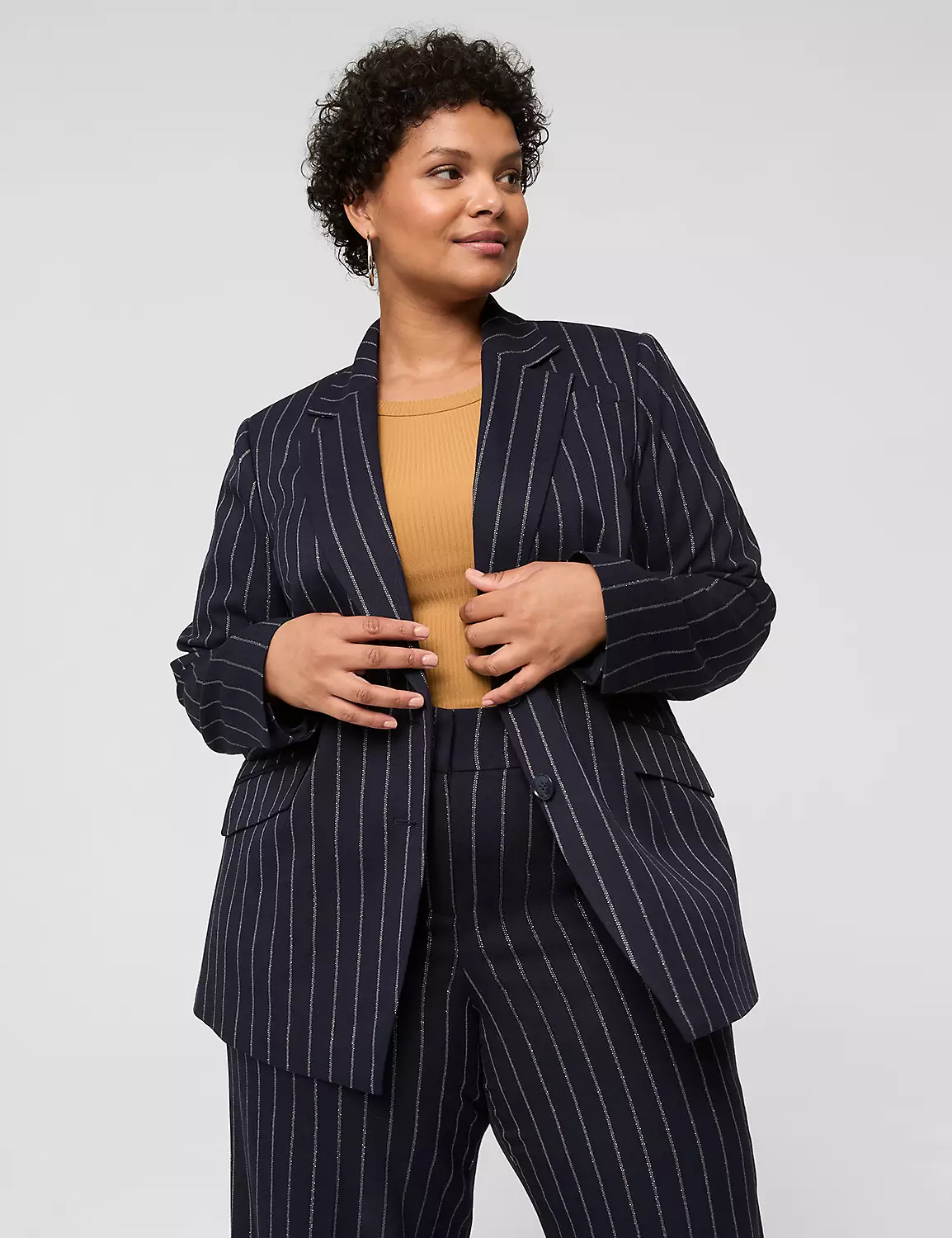 Lurex Perfect Drape Pinstripe Blazer Silver Stripe 5 Lurex Perfect Drape Pinstripe Blazer Silver Stripe - Image 3
