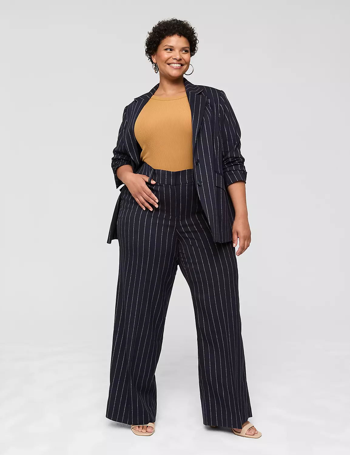 Lurex Perfect Drape Pinstripe Blazer Silver Stripe 4 Lurex Perfect Drape Pinstripe Blazer Silver Stripe - Image 2