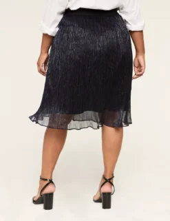 Lurex Shimmer Crinkle Knit Skirt Metallic Navy