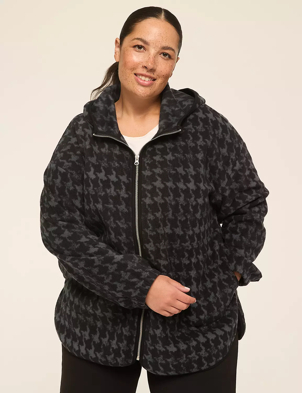 LIVI Fleece Full-Zip Hooded Jacket Charcoal Houndstooth 5 LIVI Fleece Full-Zip Hooded Jacket Charcoal Houndstooth - Image 3