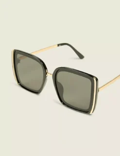 Goldtone Side-Detail Cateye Sunglasses Black
