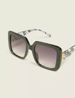 Black & White Floral Square Sunglasses Black