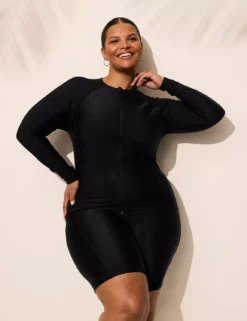Full-Zip Long-Sleeve Swim Rash Guard Black -Lanebryant Shop 410440 0000015738