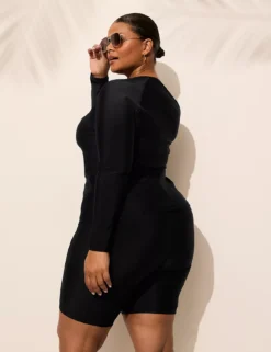 Full-Zip Long-Sleeve Swim Rash Guard Black