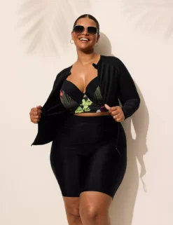 Full-Zip Long-Sleeve Swim Rash Guard Black -Lanebryant Shop 410440 0000015738 alt3