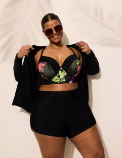 Full-Zip Long-Sleeve Swim Rash Guard Black -Lanebryant Shop 410440 0000015738 alt4