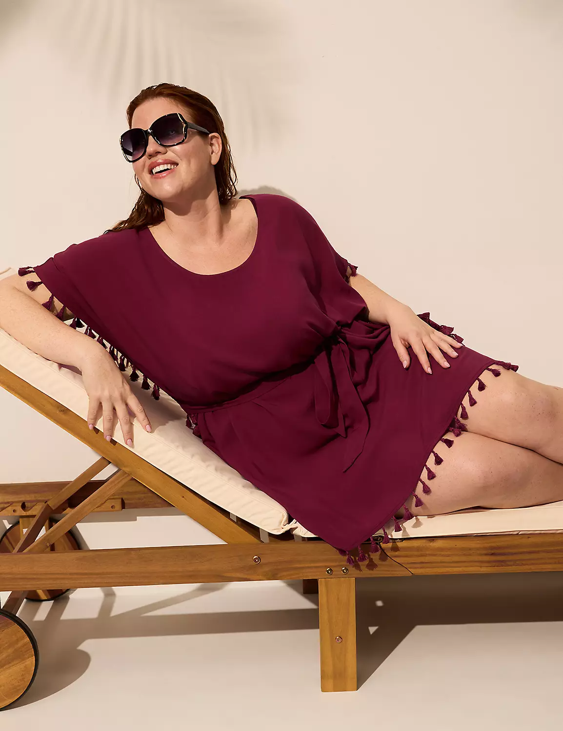 Woven Dolman Tassel Cover-Up Mudra Maroon 4 Woven Dolman Tassel Cover-Up Mudra Maroon - Image 2