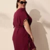 Woven Dolman Tassel Cover-Up Mudra Maroon -Lanebryant Shop 410562 0000113076 Back