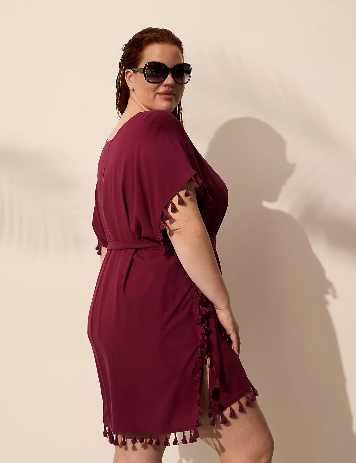 Woven Dolman Tassel Cover-Up Mudra Maroon 3 Woven Dolman Tassel Cover-Up Mudra Maroon