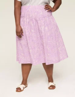 Printed Eyelet Midi Skirt Purple Floral 7 Printed Eyelet Midi Skirt Purple Floral -Lanebryant Shop 410800 0000113516
