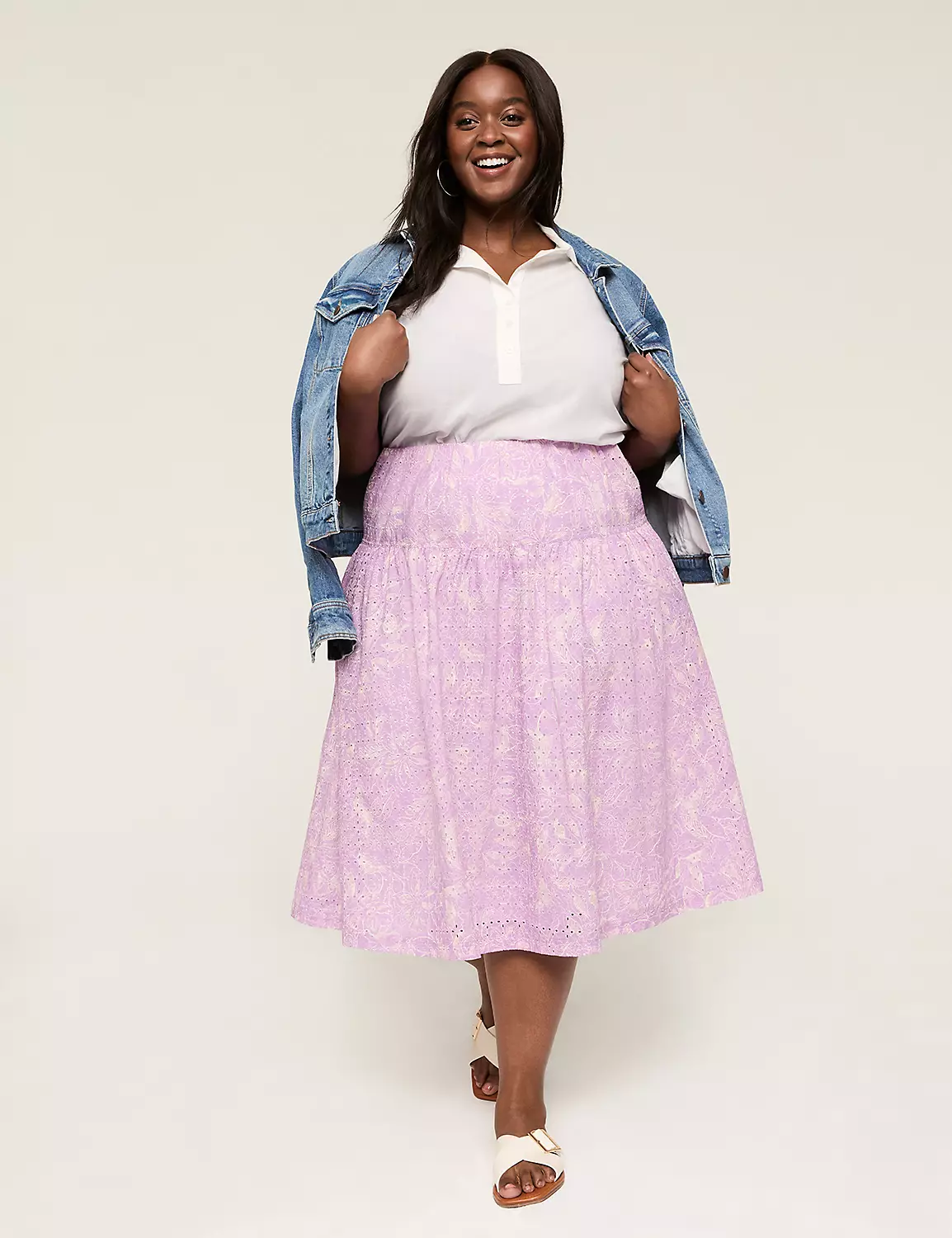 Printed Eyelet Midi Skirt Purple Floral 4 Printed Eyelet Midi Skirt Purple Floral - Image 2