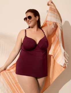 Underwire Balconette Chain-Detail Tankini Top Mudra Maroon 13 Underwire Balconette Chain-Detail Tankini Top Mudra Maroon -Lanebryant Shop 410882 0000113076