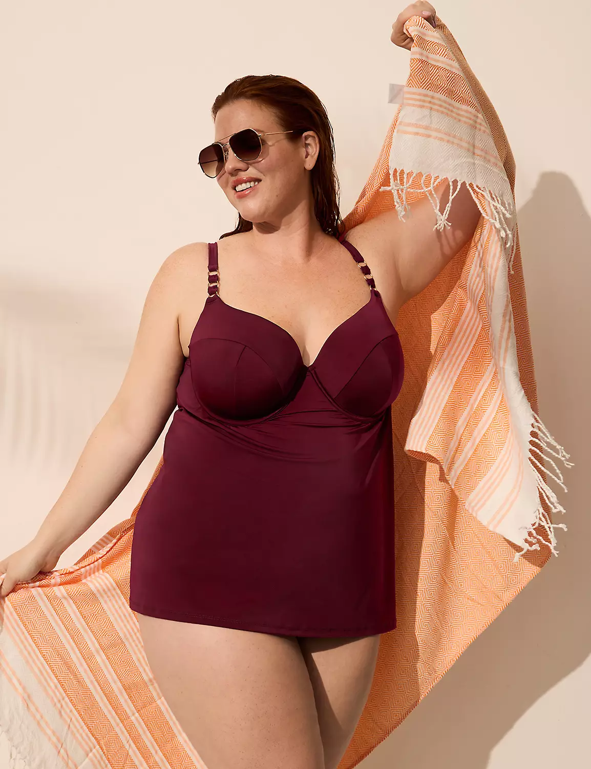 Underwire Balconette Chain-Detail Tankini Top Mudra Maroon 8 Underwire Balconette Chain-Detail Tankini Top Mudra Maroon - Image 6