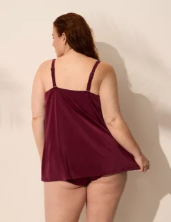 Underwire Balconette Chain-Detail Tankini Top Mudra Maroon