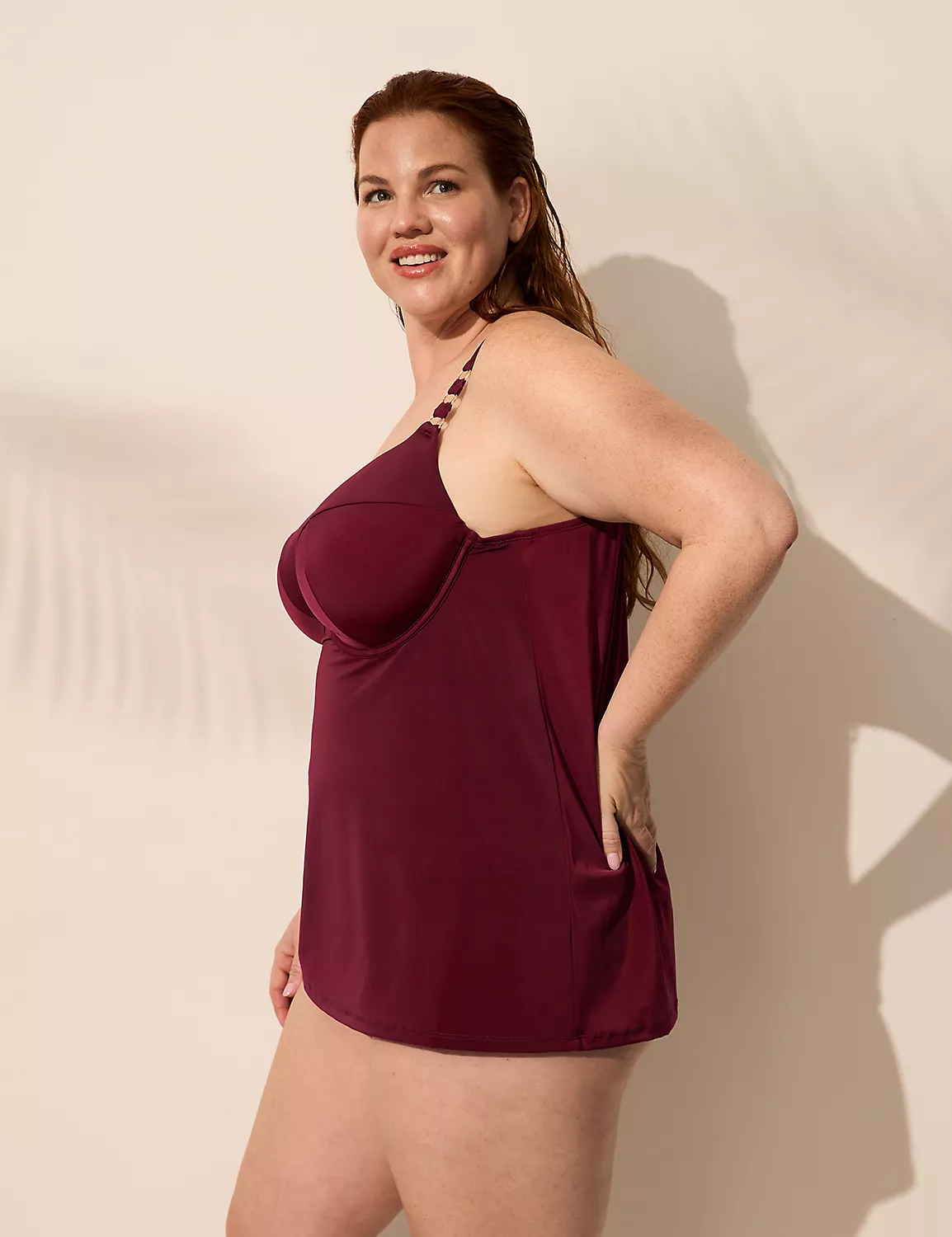 Underwire Balconette Chain-Detail Tankini Top Mudra Maroon 4 Underwire Balconette Chain-Detail Tankini Top Mudra Maroon - Image 2