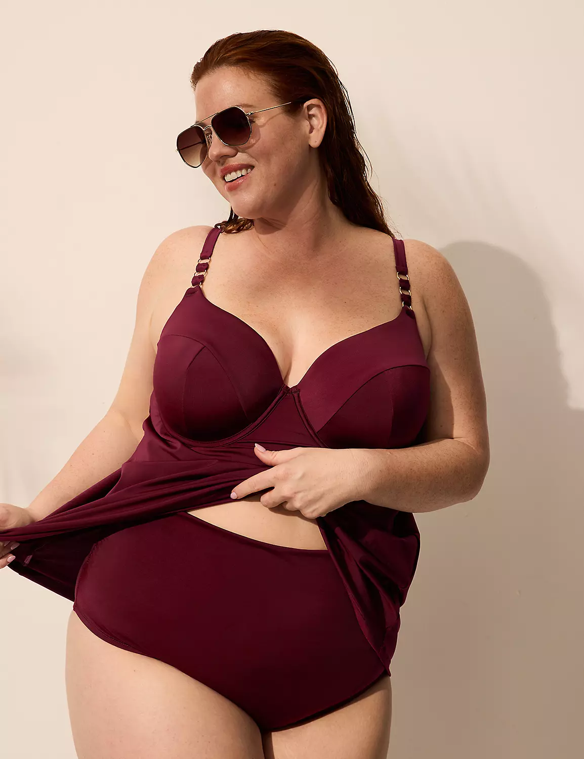 Underwire Balconette Chain-Detail Tankini Top Mudra Maroon 6 Underwire Balconette Chain-Detail Tankini Top Mudra Maroon - Image 4