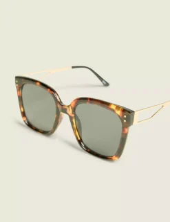 Tortoiseshell Print Metal Square Sunglasses Tortoiseshell Print