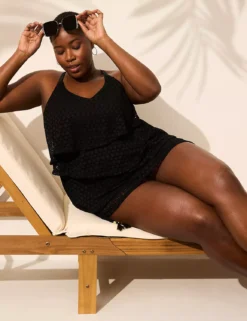 Crochet No-Wire Three-Tier Tankini Top Black -Lanebryant Shop 411045 0000015738