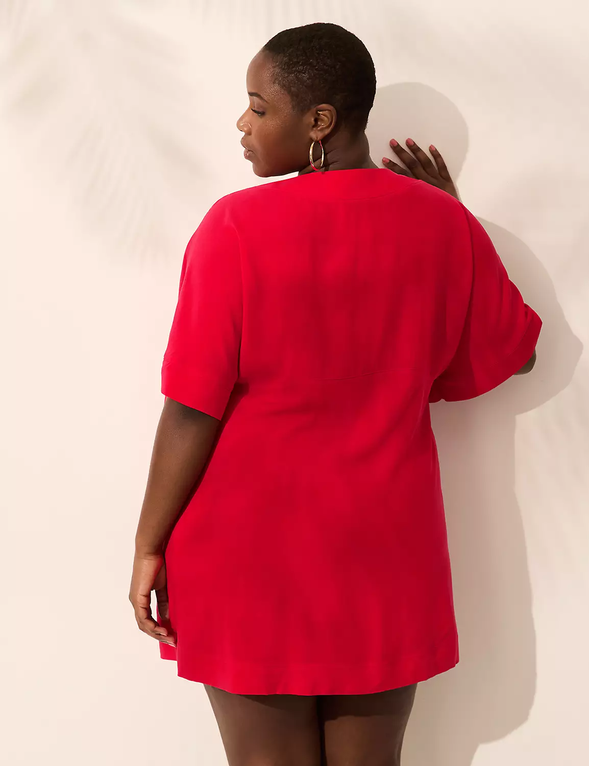 Woven Challis O-Ring Dolman-Sleeve Cover-Up Lychee 3 Woven Challis O-Ring Dolman-Sleeve Cover-Up Lychee