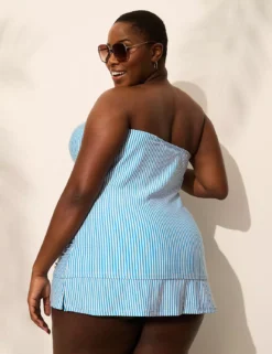 Underwire Versatile-Strap Balconette Strappy Tankini Top White French Blue Seersucker