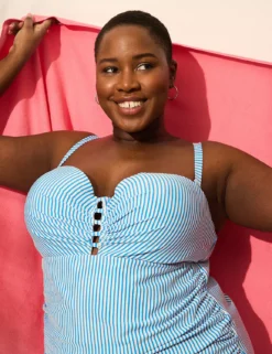 Underwire Versatile-Strap Balconette Strappy Tankini Top White French Blue Seersucker -Lanebryant Shop 411207 0000114070 alt2