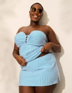 Underwire Versatile-Strap Balconette Strappy Tankini Top White French Blue Seersucker -Lanebryant Shop 411207 0000114070 alt3