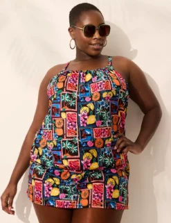 Underwire Blouson Tankini Top Postcards From Paradise Swim Black 13 Underwire Blouson Tankini Top Postcards From Paradise Swim Black -Lanebryant Shop 411224 0000114073