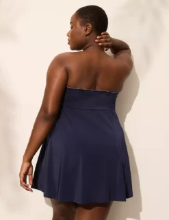 Underwire Versatile-Strap Halter-Neck Swim Dress Maritime Blue