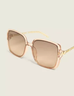 Neutral Chain-Detail Square Sunglasses Neutral
