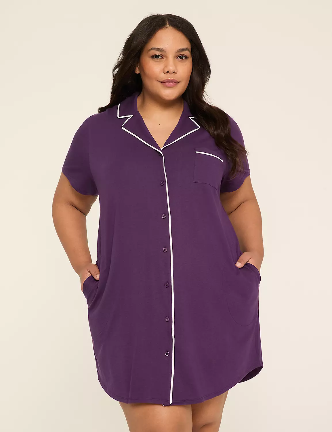 Comfy Cotton Notch-Neck Sleepshirt Purple Pennant 4 Comfy Cotton Notch-Neck Sleepshirt Purple Pennant - Image 2