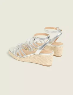 Dream Cloud Glitter Strap Espadrille Wedge Silver