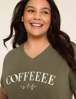 Comfy Cotton Tunic Tee & Bike Short PJ Set Coffeeee Graphic Kalamata -Lanebryant Shop 411373 0000115367 alt2