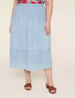 Chambray Pintuck Skirt Light Denim -Lanebryant Shop 411387 0000114531