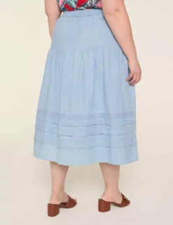 Chambray Pintuck Skirt Light Denim