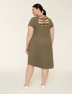 LIVI Soft Macrame-Back Midi Dress Olive -Lanebryant Shop 411448 0000113057