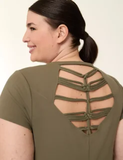 LIVI Soft Macrame-Back Midi Dress Olive