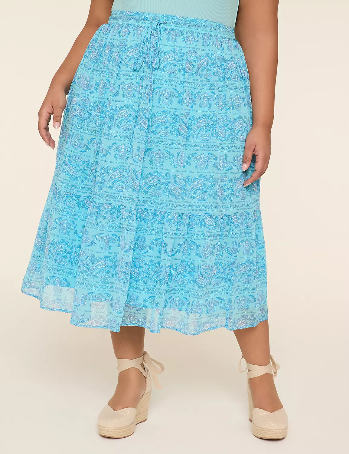 Drawstring-Waist Tiered Midi Skirt Blue Paisley 5 Drawstring-Waist Tiered Midi Skirt Blue Paisley - Image 3