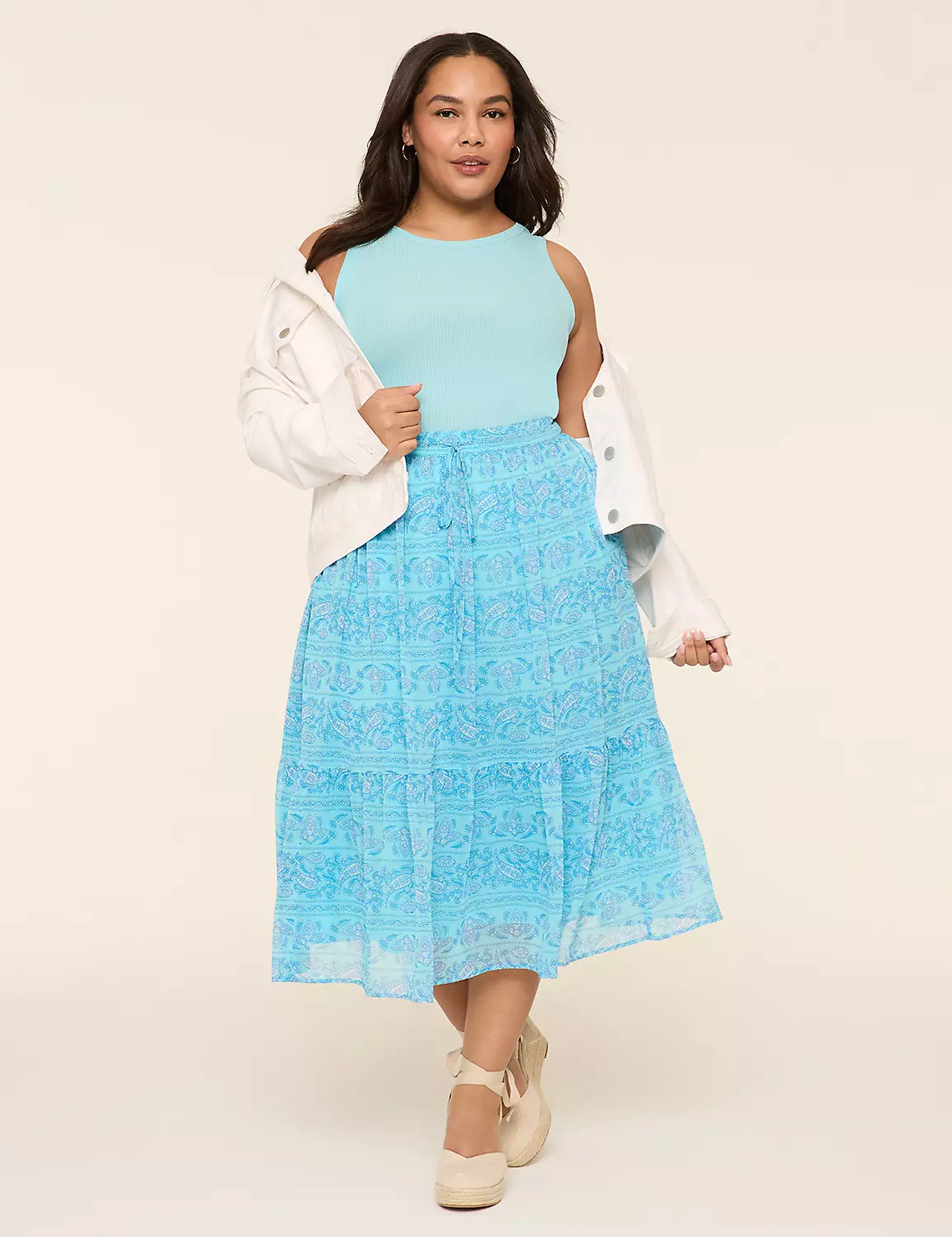 Drawstring-Waist Tiered Midi Skirt Blue Paisley 4 Drawstring-Waist Tiered Midi Skirt Blue Paisley - Image 2