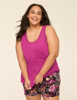 Comfy Cotton Henley Tunic & Bike Short PJ Set Magenta Petal 9 Comfy Cotton Henley Tunic & Bike Short PJ Set Magenta Petal -Lanebryant Shop 411465 0000114617