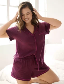 Comfy Cotton Notch-Neck Top & Short PJ Set Fig 10 Comfy Cotton Notch-Neck Top & Short PJ Set Fig -Lanebryant Shop 411481 0000008624 alt3
